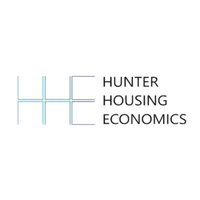 Hunter Housing Economics logo with stylized HHE letters in gradient blue and black text on white background.