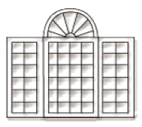 a window with a round object in the middle