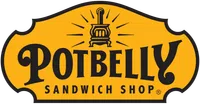 Potbelly Sandwich Shop logo with vintage stove icon on yellow background featuring bold black text.