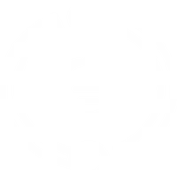 White eye icon with circular orbit and dots on transparent background representing vision or viewing.