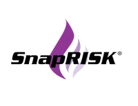 SnapRisk logo with stylized purple flame design and bold black text on transparent background