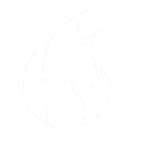 White flame icon symbolizing fire or heat on a transparent background