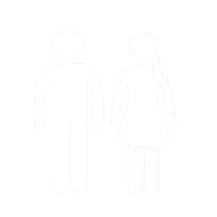 White male and female restroom symbols against a black background, simple gender icons.