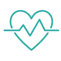 Teal heart icon with a pulse line representing health, fitness, or medical monitoring on a transparent background.f