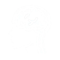 White silhouette of a human head with a stylized brain outline inside on a black background