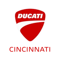 Red and white Ducati logo with the word Cincinnati below on a black background.