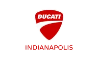 Red and white Ducati logo with the word Indianapolis below on a black background