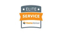HomeAdvisor Elite Service badge with stars and orange ribbon on white background