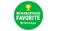 Green badge with a golden trophy and white text Neighborhood Favorite Nextdoor logo