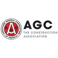 Logo of the Associated General Contractors of America featuring a red and white emblem with AGC text and tagline.