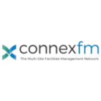 ConnexFM logo featuring a stylized blue and green X symbol with the company name in black and blue text.