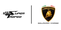 Lamborghini Squadra Corse logo featuring a golden bull on a black shield with Italian flag colors on top.