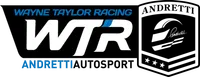 Wayne Taylor Racing WTR logo with Andretti Autosport in blue and white letters on black background