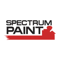 Spectrum Paint logo with black text and red paintbrush stroke forming a house silhouette