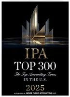 IPA Top 300 accounting firms in the U.S. 2025 award cover with gold and silver architectural design on black.