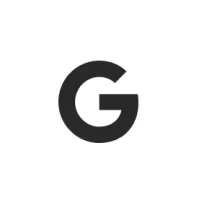 Black capital letter G in a bold font centered on a white circular background