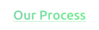 Green text stating Our Process with underline on white background, highlighting workflow or steps concept.