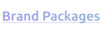 Blue text reading Brand Packages with an underline on a white background