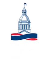 Logo of Florida Justice Association featuring a courthouse dome with red and blue ribbons and text below.