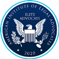 Seal of the American Institute of Legal Advocates with eagle, olive branch, and text Elite Advocate 2020.