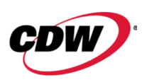 CDW company logo with black letters and a red elliptical swoosh around the text