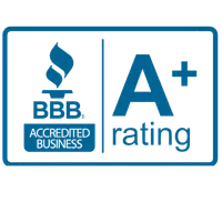 Blue BBB Accredited Business logo with A+ rating inside a rectangular border