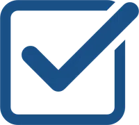 Blue checkmark inside a rounded square box symbolizing confirmation or completion