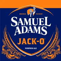 Samuel Adams Jack-O pumpkin ale logo with orange and blue colors and autumnal pumpkin illustrations.