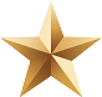Shiny 3D gold five-pointed star with metallic gradient on transparent background