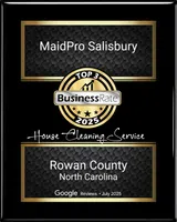 MaidPro Salisbury awarded Top 3 Business Rate 2025 for house cleaning in Rowan County, NC with Google reviews.
