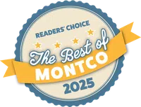 Readers' Choice award badge for The Best of Montco 2025 with blue and yellow ribbon design