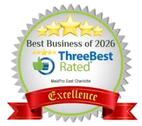 Best Business of 2026 badge for MaidPro East Charlotte with five gold stars and red Excellence ribbon