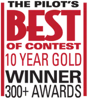 The Pilot's Best of Contest 10 Year Gold Winner with over 300 awards text logo in red and black.