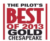 Logo with bold text The Pilot's Best of 2013 Gold Chesapeake award design in red and black