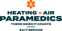 Heating and Air Paramedics logo with an orange medical star and slogan 24/7 service when it counts