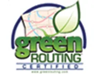 a logo with a green and white circle and a blue circle