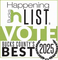 Bucks Happening List Vote Bucks County's Best 2025 logo with green and black text and laurel wreath.