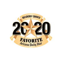 2020 Readers' Choice Favorite award medal with a gold star and crossed baseball bats from Arizona Daily Star.