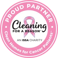 a pink circular object with a white circle and text