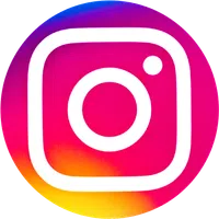 Instagram logo with white camera icon on a vibrant pink, purple, and yellow gradient circle background.
