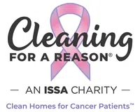 Cleaning for a Reason charity logo with pink ribbon supporting cancer patients and clean homes.