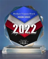 Crystal award plaque recognizing Maidpro Virginia Beach as Best of 2022 in personal services
