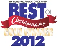 The Virginian-Pilot Reader's Choice Award Best of Chesapeake Gold Winner 2012 with red ribbon and bold text