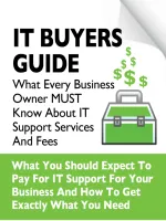 IT buyers guide for business owners about IT support services, fees, and expectations with a toolbox and dollar signs.