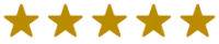 Five gold stars in a horizontal row representing a five-star rating and high-quality review.