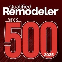 Qualified Remodeler Top 500 2025 award graphic with bold red and white text on dark background