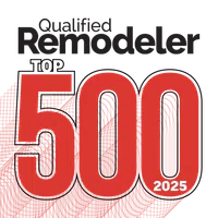 Qualified Remodeler Top 500 logo with bold red 500 and year 2025 in white on black background.