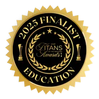 Gold and black seal badge for 2025 Finalist in Education category at MSP Titans of the Industry Awards.