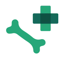 Green bone and medical cross icon symbolizing veterinary care or pet health services.