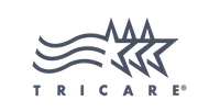 Tricare logo with three stars and three curved lines representing health and military support